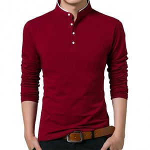 Hommes automne T-Shirt coton T-Shirt à manches longues T-Shirt couleur unie Topstees col Mandarin longs boutons sweat hommes T-Shirts