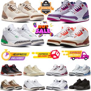 Avec la boîte 3 Palomino Grape Hyper Basketball Chaussures Hommes Femmes Lucky Green Mars Stone Fire Rouge Blanc Cement Wizards Mocha Black Cat Baskets de sport en plein air