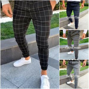 Pantalones Cargo para hombre, pantalones sexis de cintura alta a la moda para primavera y verano con bolsillos, pantalones de pierna recta a cuadros ajustados para hombre, pantalones informales para correr tipo lápiz, Pan informal