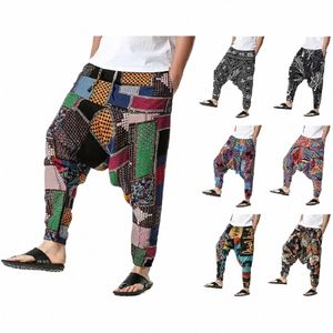 Hombres Casual Cott Harem Pantalones Bohemio Estilo Joggers Yoga Vintage Baggy Pantalones Sarouel Homme Hippy Manguera HK02 F4so #