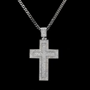 Hombres Católico Catina colgante colgante de oro plateado Fashion Rock Style Doble Crucifix Clear Stone Christian Jewelry for Women 3012