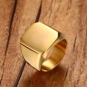 Hombres Club Pinky Signet Ring personalizado adornado banda de acero inoxidable Anillos clásicos tono dorado joyería masculina Bijoux221m