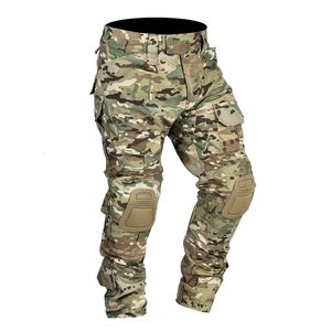 Pantalones de combate para hombres con rodilleras ejército militar Airsoft táctico Cargo pantalones deportivos camuflaje Multicam Trekking ropa de caza 240103