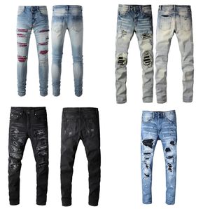 Pantalones vaqueros de diseñador para hombre Pantalones vaqueros para mujer Pantalón de mezclilla de diseñador de calidad superior desgastado motorista rasgado Patchwork Ripped For Trend Hombre pantalones carta moderm plaid de peso medio