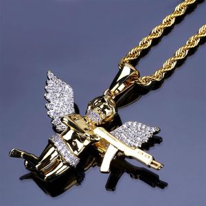 Men Collitos de diamantes de imitación de hombres llenos colgantes de ángel de ángel auquestino Hip Hop Collar Collar Joyería de oro para Micro Pave2019 masculino