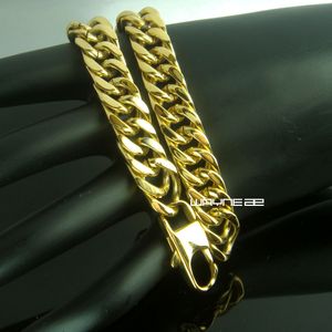 Bracelet lourd en acier inoxydable pour hommes, ton or, longueur 21cm, largeur 10mm, B171