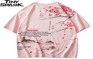 Men Hip Hop T Shirt 2020 Streetwear Japanese Sakura Pintura Camiseta de manga corta Algodón Harajuku Camiseta Japón Estilo Pink C4151485