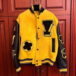 Hommes Vestes Mode Casual Hip Hop Bomber Vestes Varsity Manteaux Hommes Designer En Cuir Manches Jaune Baseball Manteau