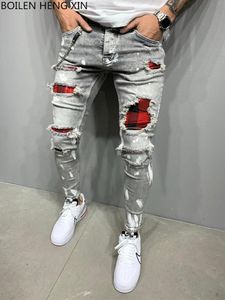 Parches de mendigo de alta calidad, pantalones vaqueros rasgados de diseñador para hombres, pantalones de lápiz destruidos, retazos de Hip Hop