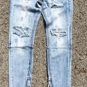 jeans homme Selvedge zipper destroy skinny slim fit justin bieber Vintage ripped blue denim version277D