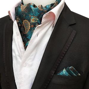 Conjunto de corbata Ascot de seda de lujo para hombre, corbatas de hombre, conjuntos de pañuelo, corbata cuadrada de bolsillo con puntos de Cachemira Floral para fiesta de boda