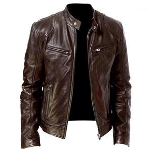 Vestes pour hommes Hommes Veste de moto Casual Vintage Manteau en cuir Zipper Poche PU Cuir1
