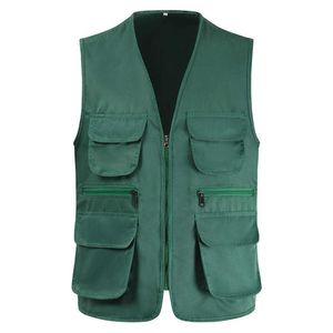 Chaleco de seguridad reflectante industrial para hombre, chaleco clásico multibolsillo para hombre, sin mangas, de descarga, abrigo sólido, chaleco de trabajo, fotógrafo, pesca, chaleco de poliéster, chaqueta