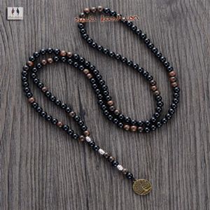 Collier pour hommes, perles en bois d'agate noire de 6MM, avec pendentif d'arbre, chapelet pour hommes, collier en perles en bois, bijoux 278p