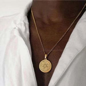 Colliers pour hommes, pendentif sceaux des sept archanges, cadeau de bijoux en or jaune 14 carats Gabriel Zadkiel avec 24 pouces