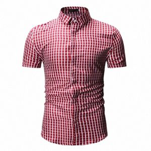 Hombres Nuevos Camisas a cuadros Verano Manga corta suelta Ajuste Busin Formal Casual Camisa a cuadros Vacaciones Playa Turismo Vida diaria Rojo Azul n38N #