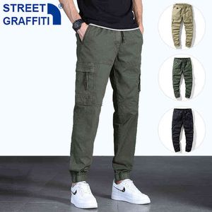 Nuevos pantalones Cargo tácticos para hombre, pantalones para correr de algodón con varios bolsillos, pantalones de Hip Hop 2021, pantalones de chándal de moda urbana para hombre, pantalones con lazo en los pies H1223