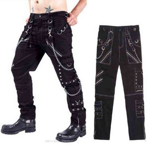 Hombres Pantalones de personalidad Multi-Chain Harem Múltiples bolsillos Bondage New Arrived L220704