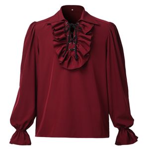 Hommes Pirate Chemise Vampire Thème Costume Prince Poète Chemises Médiéval Buccaneer Frills Lace Up Renaissance Vintage Gothique Viking Blouse Tops