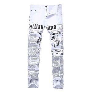 Hombres Imprimir jeans Pantalones de mezclilla pintados Palabras Casual Alto Elástico Elástico Moda Recta Media cintura 289P