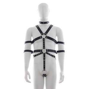 Arnés de cuero con remaches Punk para hombre, corpiño en jaula para Bondage corporal, corsé esculpido, tirantes de cuero, pantalones, cinturón Sexy para hombre 228q