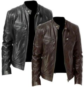 Chaqueta de cuero auténtico para hombre, abrigo cálido ajustado para motocicleta, piel de cordero, cuello levantado, abrigo de cuero genuino 8427855