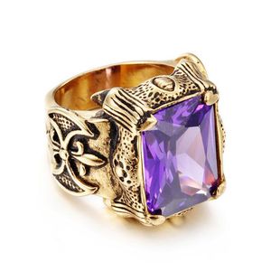 Anillo para hombre, anillo Punk gótico con garra de dragón, anillos de motorista, anillo cruzado clásico de acero inoxidable con piedra de circón CZ, joyería de moda para hombre