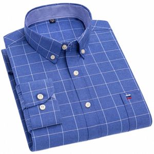 Camisa a cuadros 100% Cott Lg con manga a tope para hombre, camisa Oxford a rayas con un solo bolsillo en el pecho, camisas Oxford a rayas de ajuste estándar informal para el trabajo 16OM #