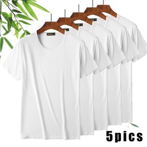 Paquete de 5 camisetas de bambú suaves y cómodas para hombre, camisetas transpirables de cuello redondo ajustadas, camisetas lisas de manga corta, camiseta informal de verano 210409