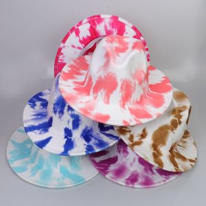 Chapéus tie-dye masculinos e femininos Elegant Fashion TOP Chapéu Fedora de feltro sólido Banda larga aba plana Chapéus jazz elegantes Trilby Panama Caps 23 cores