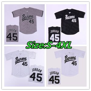Hombres Birmingham Barons 45 Michael MJ Jersey Negro Blanco Gris Película cosida Camisetas de béisbol Orden de mezcla barata Tamaño S-4XL