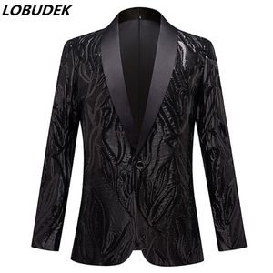 Les paillettes noires hommes Slim Fit Blazers One Botton Châle Soirée Partie de soirée Casual Tuxedo Bar Nightclub Performance Performance Performance Game-Suit Veste pour Singer Host