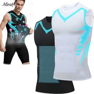 Men's Body Shapers Ionic Shaping Vest For Men Ice-Silk Slimming Vest Body Shaper Compression Shirts Tank Top Tummy Control Sleeveles Fitness Shirts 230827