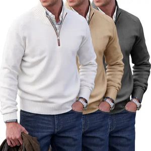 Pull basique en cachemire avec fermeture éclair pour hommes, pull épais en laine pour hommes, demi-fermeture éclair, col roulé, pull chaud, coupe slim de haute qualité pour hommes 240105