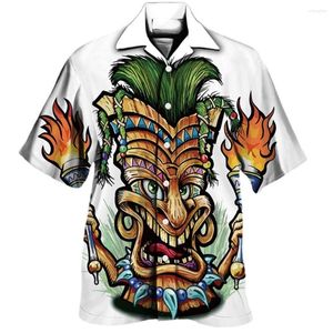Chemises décontractées pour hommes 2023 Mayan Totem 3D Imprimer Chemise hawaïenne pour hommes avec col cubain et conception de crâne à manches courtes Top pour homme