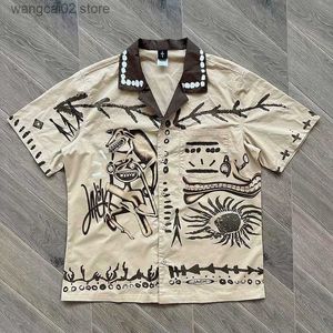 Camisas casuales para hombres 2023 Nueva primavera y verano Ts Cactus Jack Button Up Graffiti Solapa Camisa de manga corta T230621