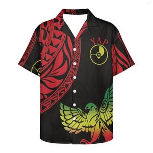 Chemises décontractées pour hommes 2023 chemise d'été à manches courtes pour hommes à col en V simple boutonnage personnalisé ethnique polynésien imprimé mer Simple vêtements