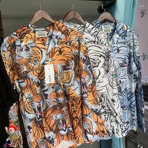 Camisas casuales de hombres 2023 Wacko Maria camisa cien tigre tótem estampado en la vida real vediio mujeres manga larga