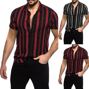 Chemises décontractées pour hommes chemise à couches pour adultes hommes haut rayé boutonné à manches courtes Blouses revers entraînement à manches longues