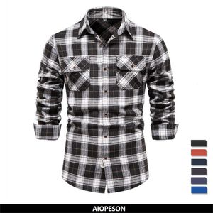 Camisas casuales para hombres AIOPESON Camisas a cuadros de franela con doble bolsillo para hombres Camisas de negocios sociales de manga larga para hombres Camisas a cuadros de moda de otoño para hombres 230221