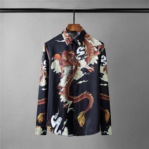 Chemises décontractées pour hommes Tous imprimés Hommes de luxe Chine Dragon rouge Robe à manches longues Plus Taille 4XL Slim Fit Male297o