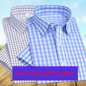 Chemises décontractées pour hommes Arrivée Hommes Lâche à manches courtes Grand Mince Été Pur Coton Stripe Smart Plaid Mode Plus Taille M-8XL