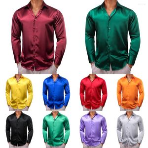 Camisas casuales para hombres Barry Wang 30 colores para hombres Manga larga Seda Sólido Satén Rojo Azul Verde Amarillo Oro Púrpura Plata Ropa masculina