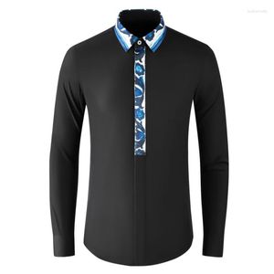 Camisas casuales para hombres Botón cubierto con estampado azul de lujo Manga larga Four Seasons Business Slim Fit Party Man Dress