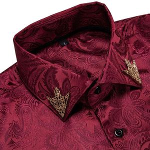 Camisas informales para hombre, camisa roja de marca para hombre, camisa de manga larga con botones de Cachemira, Social Formal con Pin de cuello, blusa de primavera para hombre DiBanGuMen's