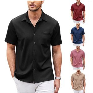 Camisas informales para hombre, hebilla de manga corta, holgada, playa, traje de día de punto romano, camiseta de cuerpo para hombre, Top con cuello para hombre