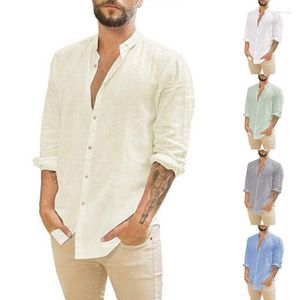 Men's Linen Long Sleeve Shirt - Lightweight, Breathable Casual Blouse for Spring and Summer in White and Blue