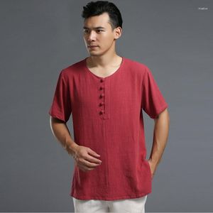 Camisas informales para hombre, marca de estilo chino, algodón y lino, camisa de manga corta de talla grande para hombre, blusa negra, azul, roja y blanca, talla grande M-6XL