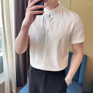 Chemises décontractées pour hommes Style chinois Col debout Chemise d'impression Hommes à manches courtes Casual Haute Qualité Slim Business Social Streetwear 2024