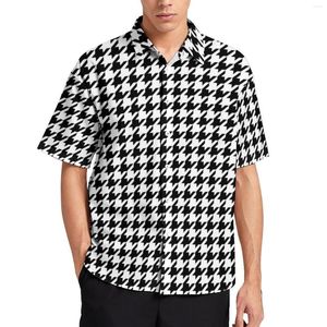 Camisas casuales para hombres Cool Houndstooth Loose Shirt Hombres Vacaciones Estampado a cuadros Gráfico hawaiano Manga corta Moda Blusas de gran tamaño